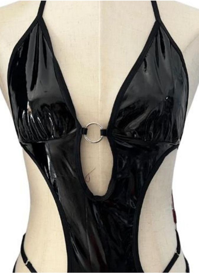 VENTIUP Faux Leather Mesh One Piece Babydoll  - Image 3