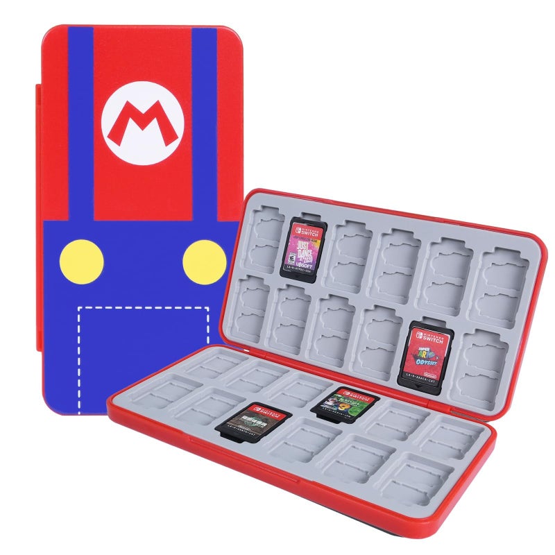 XZFZS for Nintendo Switch Game Case with 24 Game Holder Slots and 24 SD Micro Card Slots for Nintendo Switch/Lite/OLED,Cute Cartoon Games Cartridge Cases for Boys Kids Girls Kawaii Storage Box, Red