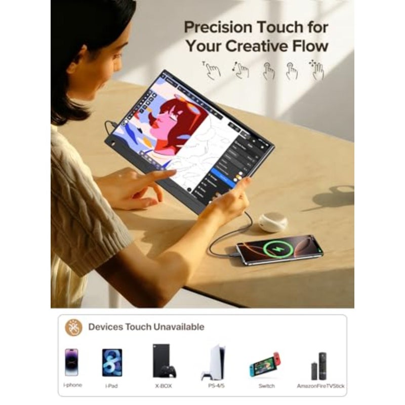 14 Portable Monitor Touchscreen 1080P FHD IPS Display with 125 sRGB 10-Point Touch Built-in Speakers Ultra-Thin Design VESA Mount Compatible Smart Cover Included For Laptop Phone Game Console Travel Home Office Use - Image 3