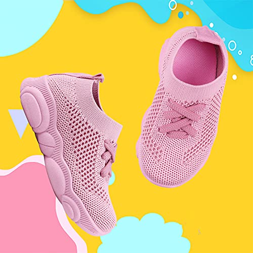 Charrost Baby First Walking Shoes 1-4 Years Kid Shoes Trainers Toddler Slip on Infant Waves Shoes Boys Girls Cotton Mesh Breathable Sneakers Outdoor(Pink,9 T) Bear28 - Image 4