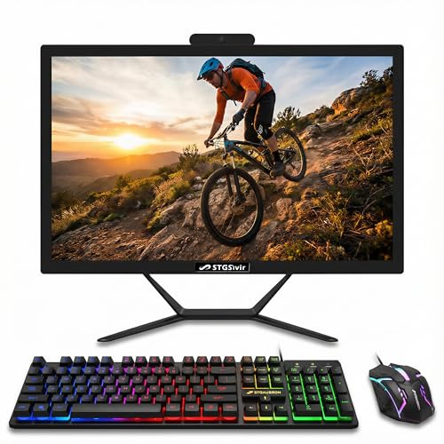 STGSivir All in One Desktop Computer, 22'' FHD Display, Intel Core i5 up to 3.6GHz, 16G Memory, 512G SSD, WiFi 5, Bluetooth, RGB Keyboard & Mouse, Webcam, Windows 11 Home - Image 1