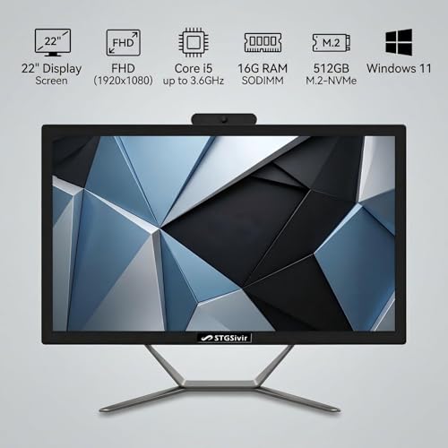 STGSivir All in One Desktop Computer, 22'' FHD Display, Intel Core i5 up to 3.6GHz, 16G Memory, 512G SSD, WiFi 5, Bluetooth, RGB Keyboard & Mouse, Webcam, Windows 11 Home - Image 2