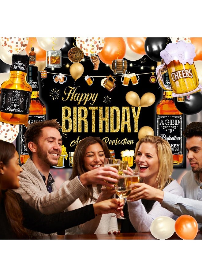 Bluegogo - Whiskey Party Decorations For Men, 82 Pcs Aged To Perfection Party Supplies Whiskey Balloons Garland Arch Kit With Foil Balloons, Backdrop, Hanging Swirls 30 40 50 Birthday Party Decorations For Men - Image 1