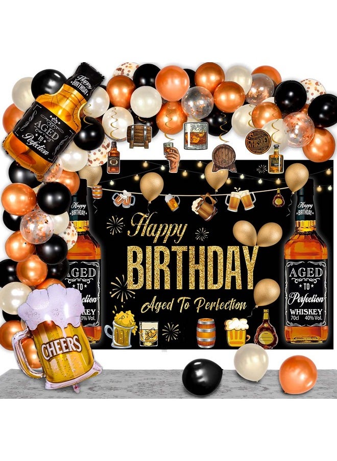 Bluegogo - Whiskey Party Decorations For Men, 82 Pcs Aged To Perfection Party Supplies Whiskey Balloons Garland Arch Kit With Foil Balloons, Backdrop, Hanging Swirls 30 40 50 Birthday Party Decorations For Men - Image 1