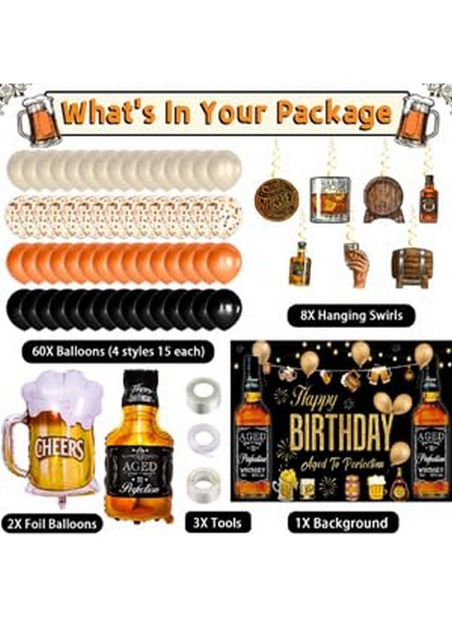Bluegogo - Whiskey Party Decorations For Men, 82 Pcs Aged To Perfection Party Supplies Whiskey Balloons Garland Arch Kit With Foil Balloons, Backdrop, Hanging Swirls 30 40 50 Birthday Party Decorations For Men - Image 1