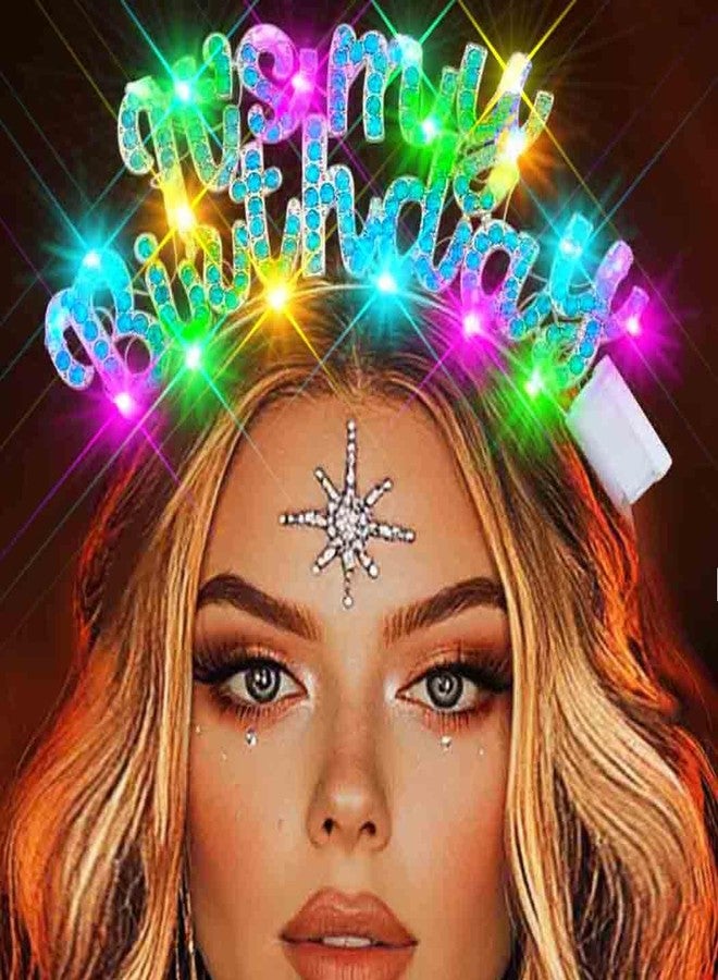 Zoestar Light Up Happy Birthday Headband Glow Birthday Theme Party Hair Accessories Women (Blue, One Size) - Image 1