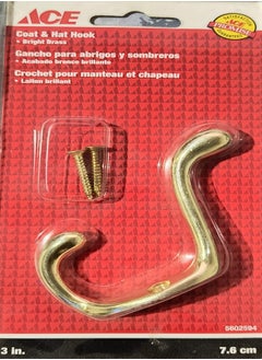 ACE ACE Bright Brass Coat and Hat Hook with Screws - Durable Wall Mounted Hanger for Home and Office 