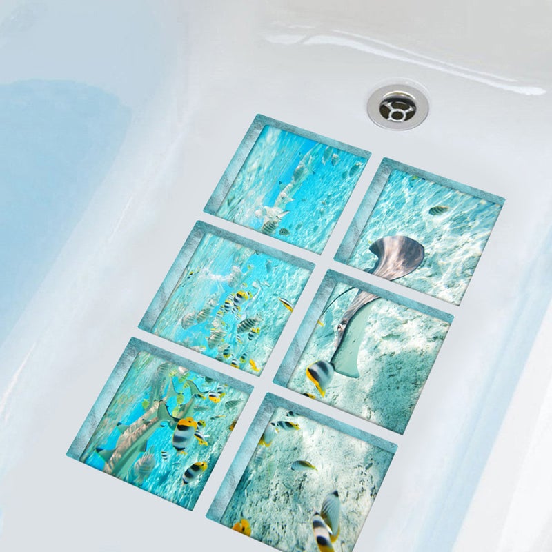 6 Pcs The Underwater World Bath Treads Sticker Non- Saftey Shower Bathtub Stickers - Image 4