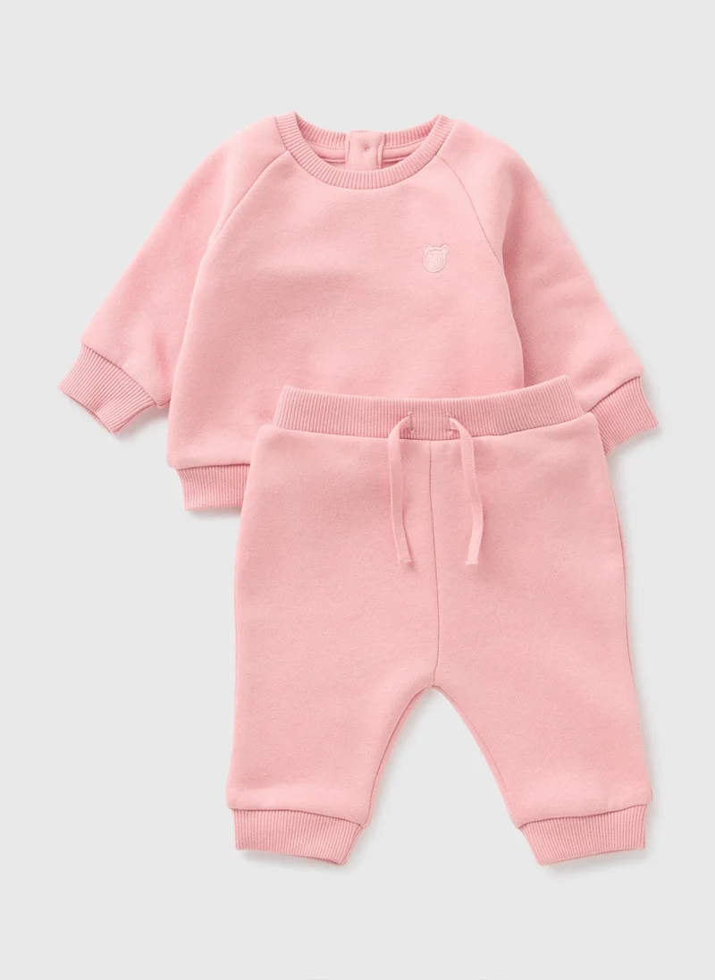 Matalan Baby Pink Solid Sweatshirt & Jogging Bottom Set