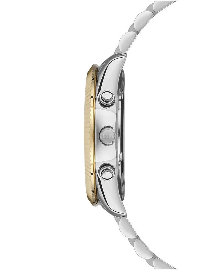 يو اس بولو اسن U.S. Polo Assn. Crossing 38mm Ladies' Watch with Green Dial, Gold Etched Bezel & Two-Tone Bracelet - USPA2040-08, A Perfect Blend of Style and Functionality