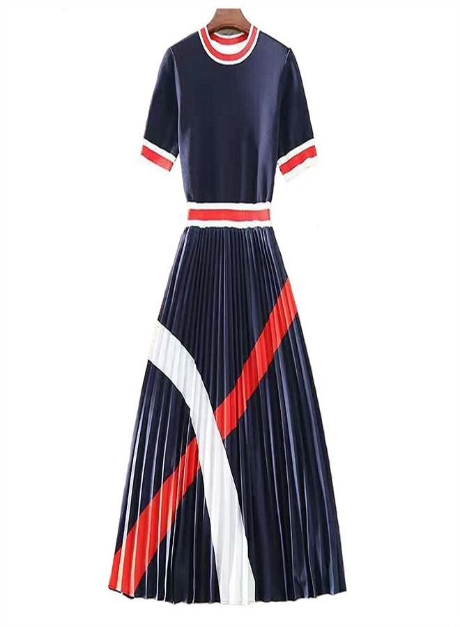 Loquat Medium length sweater patchwork print Pleated Dress - Image 1