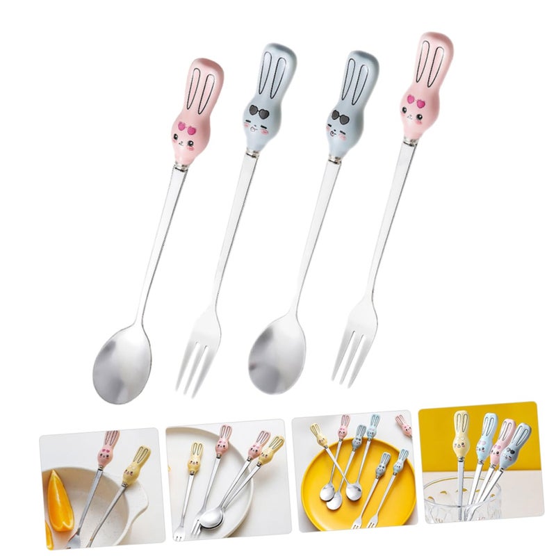 Stainless Steel Fork Spoon Set 4Pcs Cartoon Pattern Dessert Utensils For Home Restaurant - Image 5