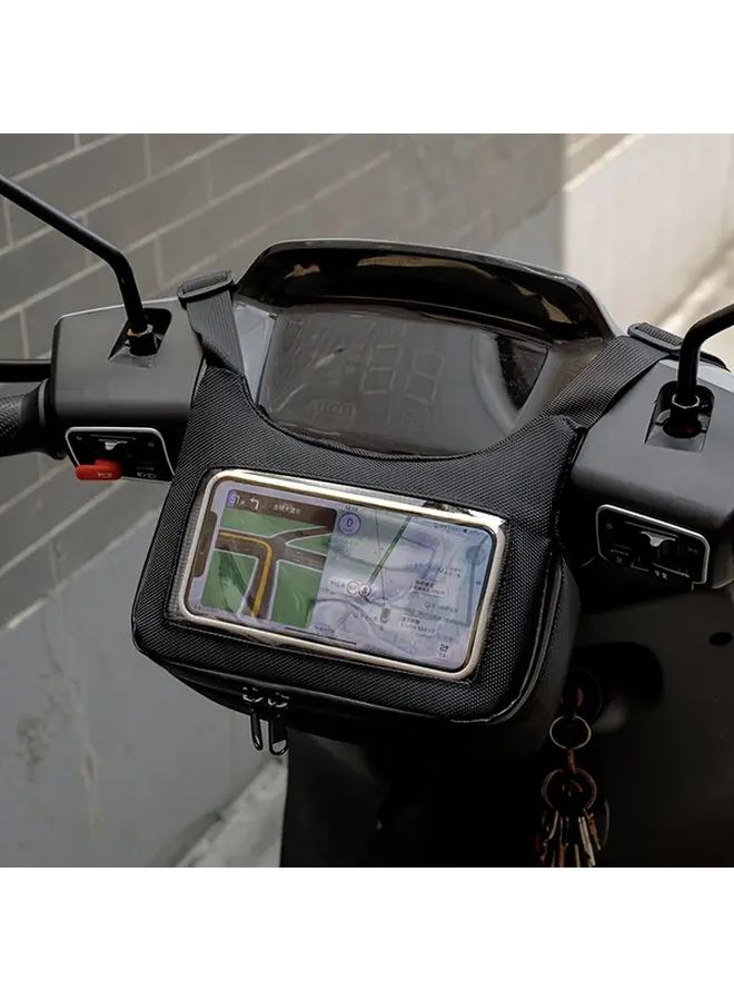 Motorcycle Electric Scooter Front Dashboard Bag With Touchscreen Holder Heavy Duty Handlebar Mount Smartphone Compatibility Secure Storage Compartment For Essentials Phone Keys Maps Slim Ride Design For Small Size - Image 1