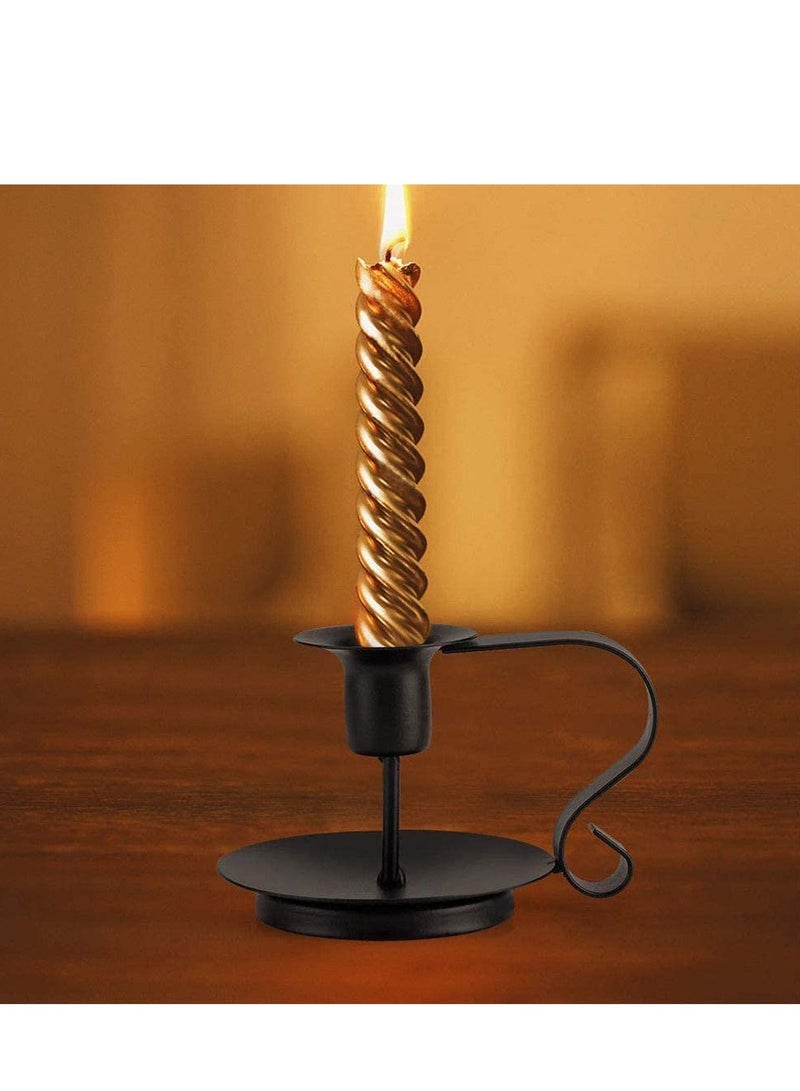 SYOSI Retro Iron Taper Candle Holder Wrought Iron Taper Candle Holder Simple Candlestick Holders Fits Living Room Wedding Dinning Party Decorative Black 2Pcs - Image 4