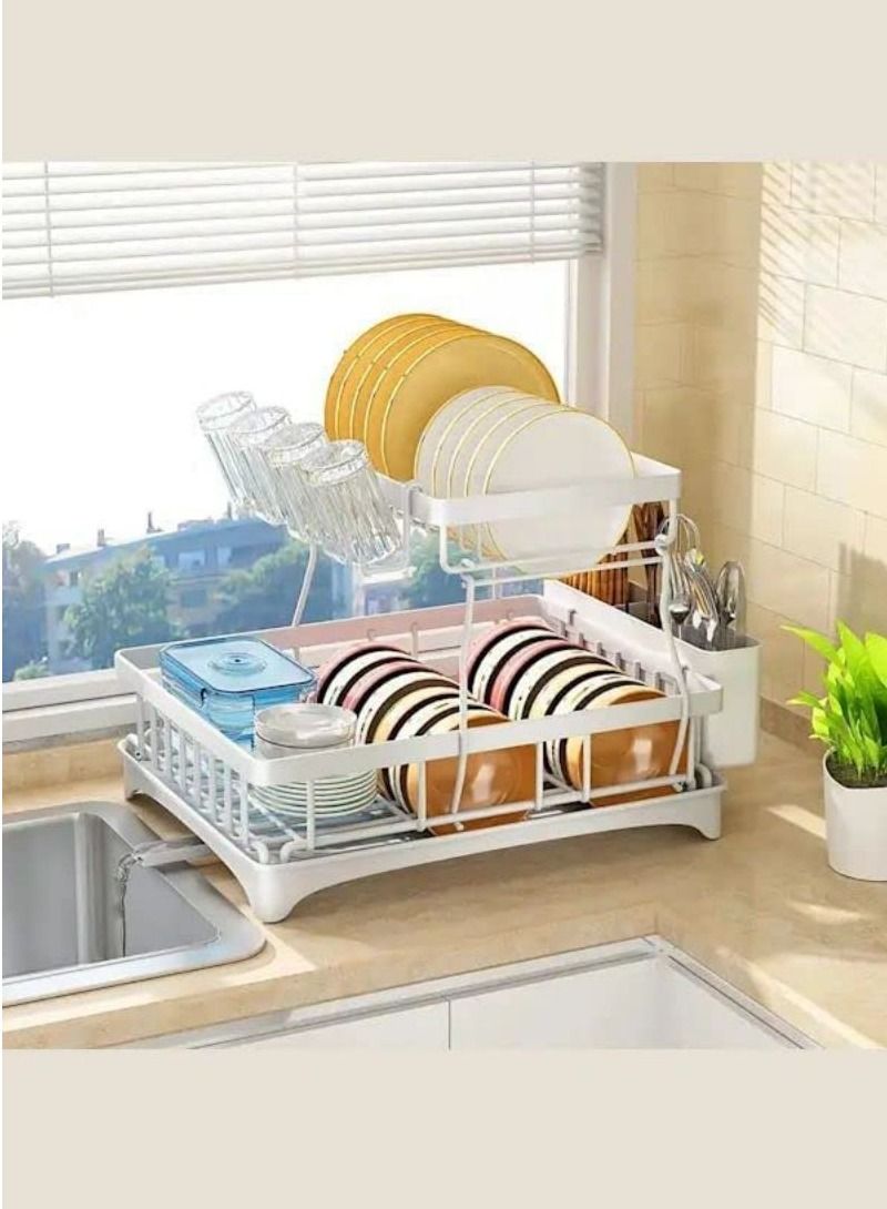 Cool Baby COOLBABY Dish Drying Rack 2 Tier Dish Rack And Drainboard Set Large Capacity Dish Drainer Organizer Shelf With Utensil Holder Cup Rack For Kitchen Counter White - Image 1