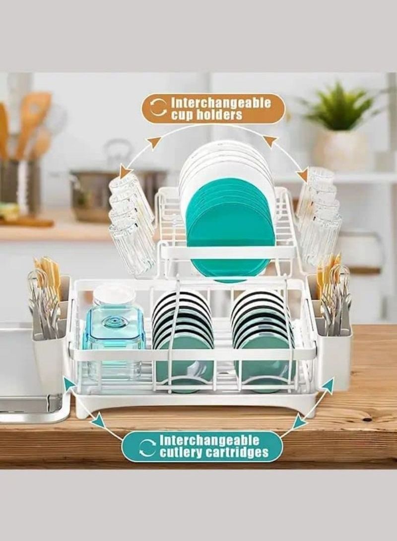 Cool Baby COOLBABY Dish Drying Rack 2 Tier Dish Rack And Drainboard Set Large Capacity Dish Drainer Organizer Shelf With Utensil Holder Cup Rack For Kitchen Counter White - Image 4