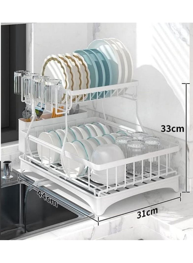 Cool Baby COOLBABY Dish Drying Rack 2 Tier Dish Rack And Drainboard Set Large Capacity Dish Drainer Organizer Shelf With Utensil Holder Cup Rack For Kitchen Counter White - Image 3
