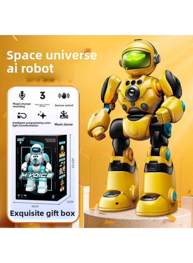 AI Intelligent Voice Robot Programming Gesture Remote Control Magic Sound Music Dance Early Education Machine Model Toy-Colour:Yellow Ai Intelligent Robot (chinese Version) - Image 1