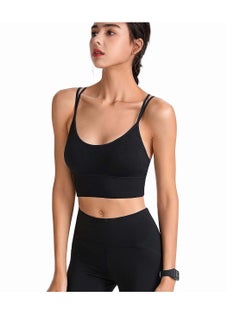 SYOSI Sport Bras, Yoga Bra Strappy Sports Bras for Women, Breathable Yoga Bra Activewear Padded Strappy Criss Cross Cropped Bras, Removable Soft Pads for Yoga Workout Fitness Low Impact(Black)  - Image 1