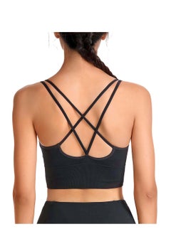 SYOSI Sport Bras, Yoga Bra Strappy Sports Bras for Women, Breathable Yoga Bra Activewear Padded Strappy Criss Cross Cropped Bras, Removable Soft Pads for Yoga Workout Fitness Low Impact(Black)  - Image 2