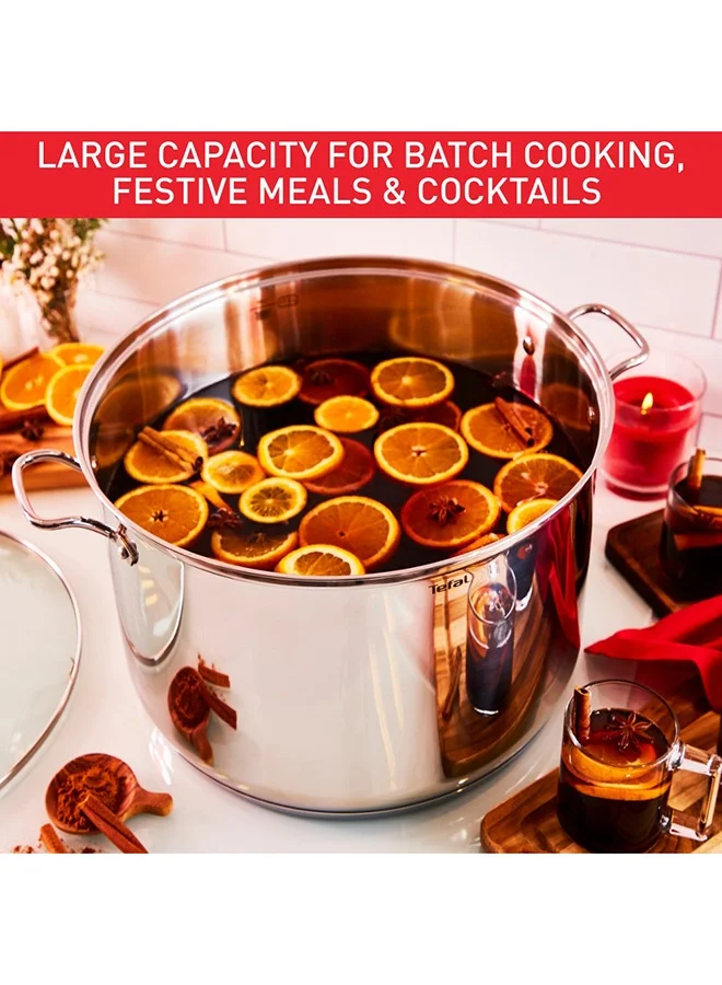 Tefal TEFAL Intuition XL stockpot | 36 cm | Premium Stainless steel 18/10 | XL Size | Robust Handles | Glass Lid | Induction Pot | 2 Years Warranty | B8647504