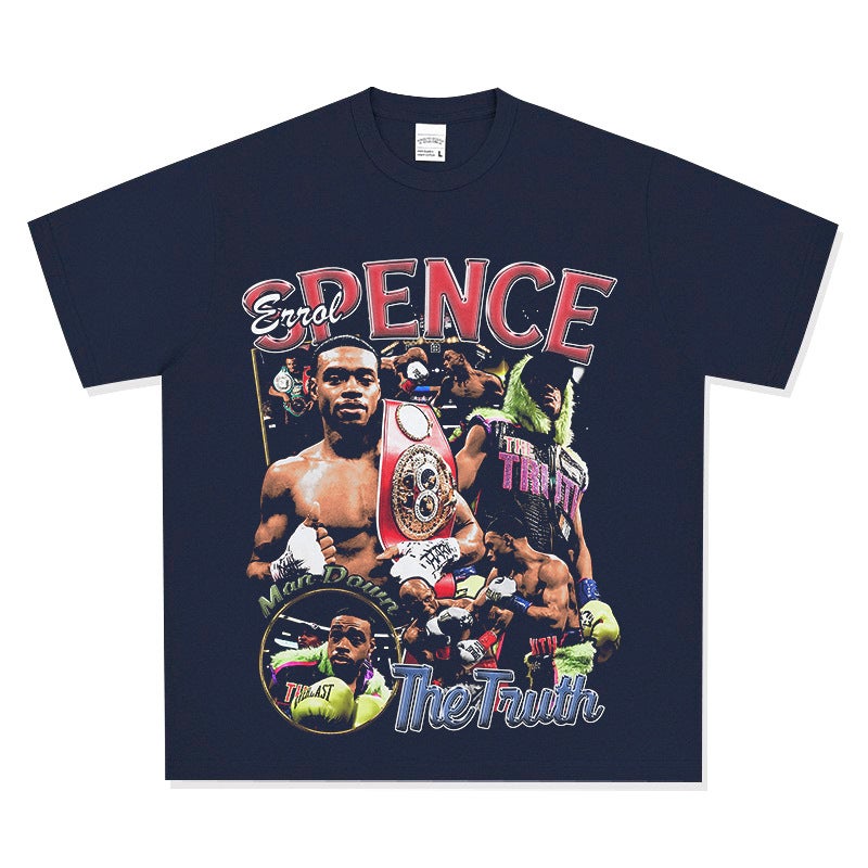 Washed Distressed T-Shirt Errol Spence Spence Boxing Champion Printed Heavy Cotton High Street Trendy Top - Image 1