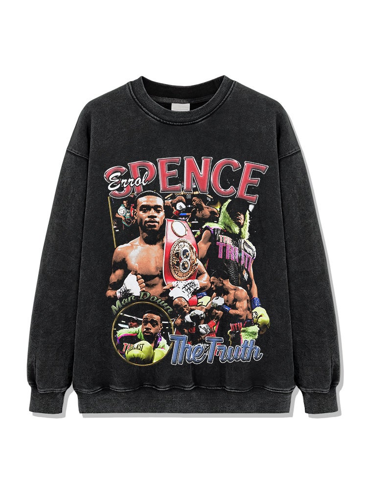 Washed Distressed T-Shirt Errol Spence Spence Boxing Champion Printed Heavy Cotton High Street Trendy Top - Image 3
