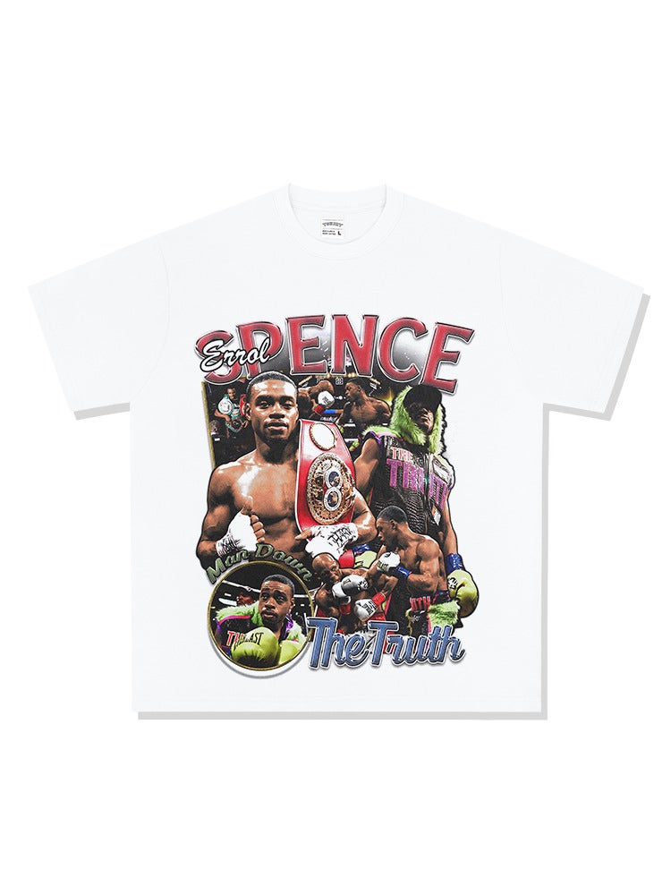 Washed Distressed T-Shirt Errol Spence Spence Boxing Champion Printed Heavy Cotton High Street Trendy Top - Image 5