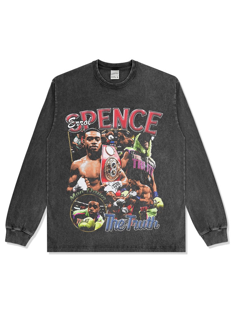 Washed Distressed T-Shirt Errol Spence Spence Boxing Champion Printed Heavy Cotton High Street Trendy Top - Image 4