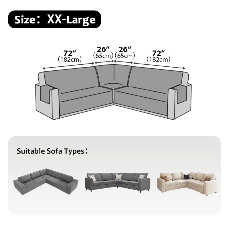 ROFASVCO Waterproof Sectional Couch Covers L Shape Sectional Sofa Covers for Pets Washable Non-Slip 6PCS U Shaped Sofa Slipcovers Dog Couch Cover Corner Furniture Protector (XX-Large, Gray) - Image 3