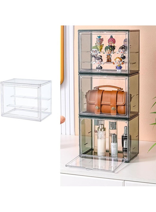 JCB CHIC Clear Acrylic Display Case with Magnetic Door,Display Storage Box Countertop Cube with 3 Tier Removable Ladder Shelves,Dustproof Protection Showcase for Action Figures, Toys, Collectibles,3PCS  - Image 1