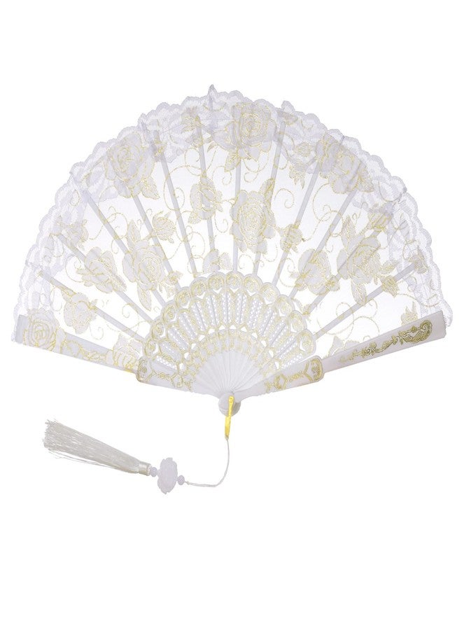 Jmkcoz Lace Handheld Folding Fan Embroidered Flower Decorative Folding Fans Chinese Japanese Hand Fan for 1920s Costume Wedding Bridal Dancing Tea Party, White - Image 1