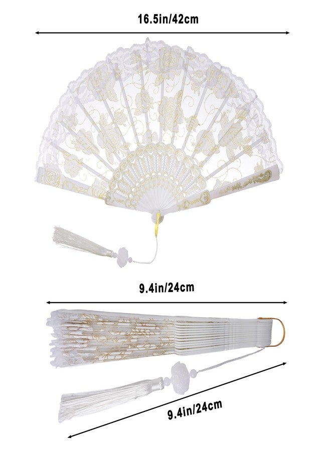 Jmkcoz Lace Handheld Folding Fan Embroidered Flower Decorative Folding Fans Chinese Japanese Hand Fan for 1920s Costume Wedding Bridal Dancing Tea Party, White - Image 2