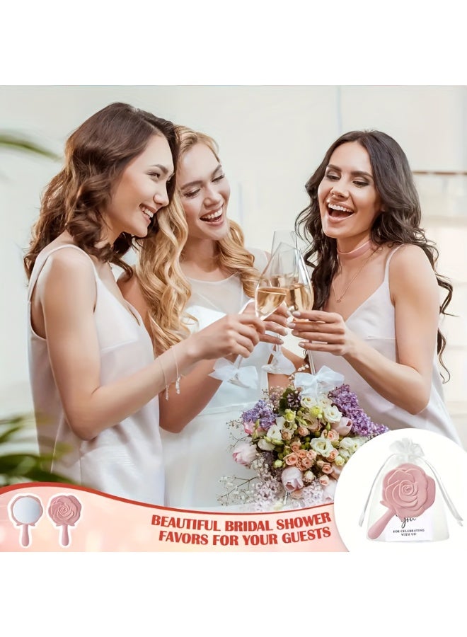 18pcs/6 Sets Plastic Compact Mirrors - Rose Design Bridal Shower Favors with Organza Bags & Thank You Cards, Party Gifts - Image 4
