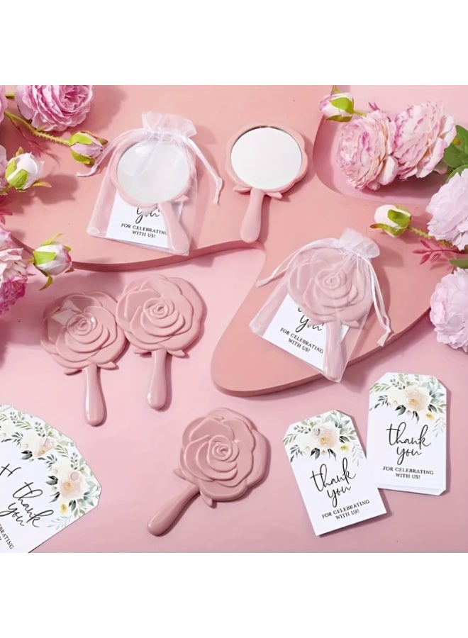 18pcs/6 Sets Plastic Compact Mirrors - Rose Design Bridal Shower Favors with Organza Bags & Thank You Cards, Party Gifts - Image 2
