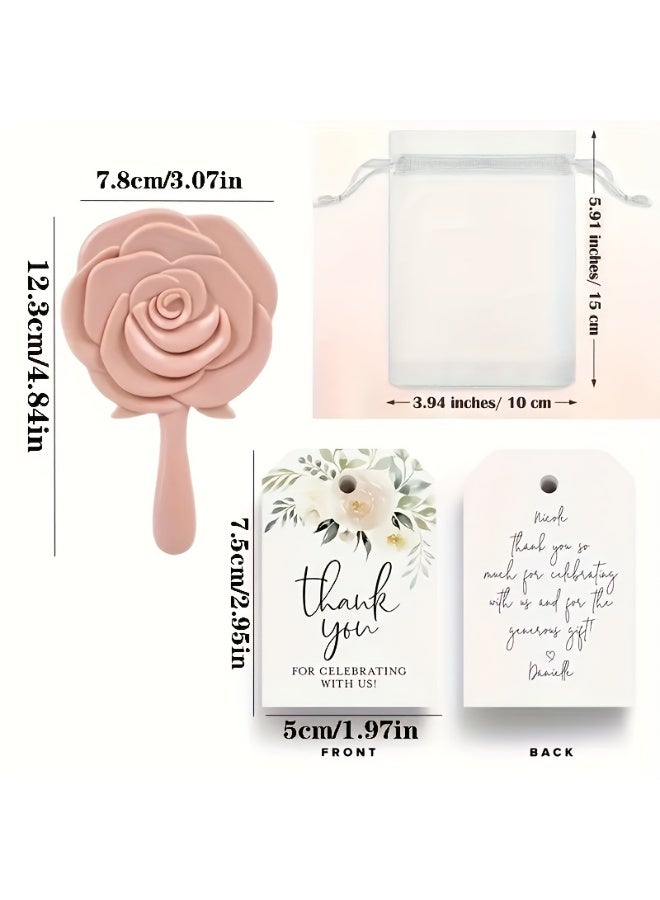18pcs/6 Sets Plastic Compact Mirrors - Rose Design Bridal Shower Favors with Organza Bags & Thank You Cards, Party Gifts - Image 5