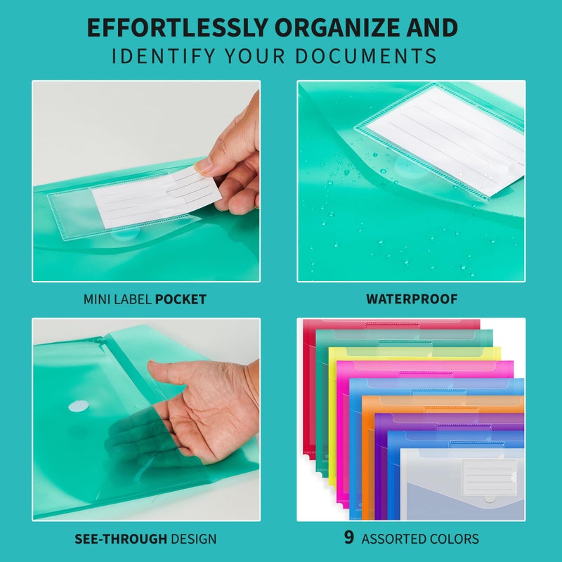 Binditek 36 Pack Binder Pocket Folders with 3 Holes, High Capacity Pocket Folders with Hook and Loop Closure, 9 Assorted Colors, Expandable, Side Loading, Label Pocket, for 3-Ring Binder Organizer - Image 4