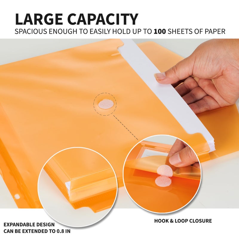 Binditek 36 Pack Binder Pocket Folders with 3 Holes, High Capacity Pocket Folders with Hook and Loop Closure, 9 Assorted Colors, Expandable, Side Loading, Label Pocket, for 3-Ring Binder Organizer - Image 3
