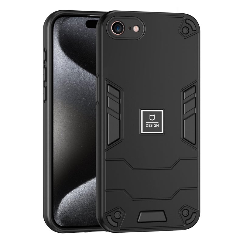 HuHa Protective Cover For iPhone SE 2022 / SE 2020 2 in 1 Shockproof Phone Case(Black) - Image 1