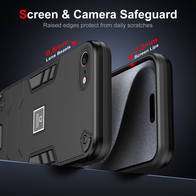 HuHa Protective Cover For iPhone SE 2022 / SE 2020 2 in 1 Shockproof Phone Case(Black) - Image 2