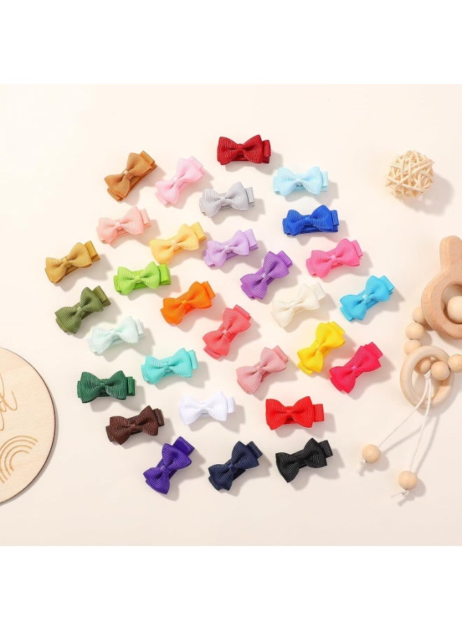 30PCS Mini Hair Bows for Little Girls – 1.4 Inch Grosgrain Ribbon Bow Clips, Fully Lined Alligator Hair Accessories for Infants & Toddlers (15 Color Pairs) - Image 5