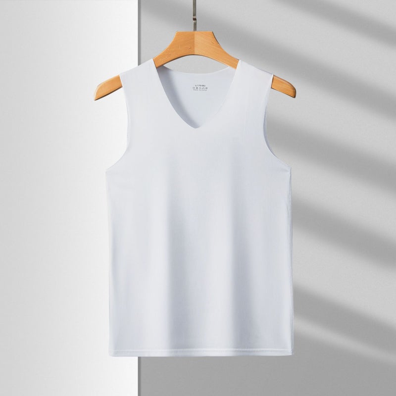 general Men's Ice Silk V-Neck Vest Sleeveless Body Sculpting Fit Summer Slim - Image 1
