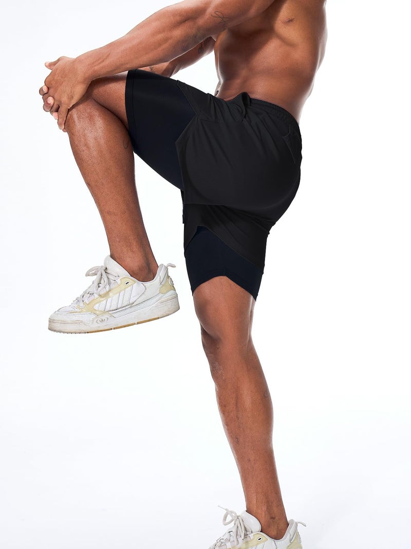 Surenow Men's Running Shorts Quick Dry Workout Gym Shorts Athletic 2-in-1 Stealth Shorts Outdoor Short for Men with Pockets - Image 3