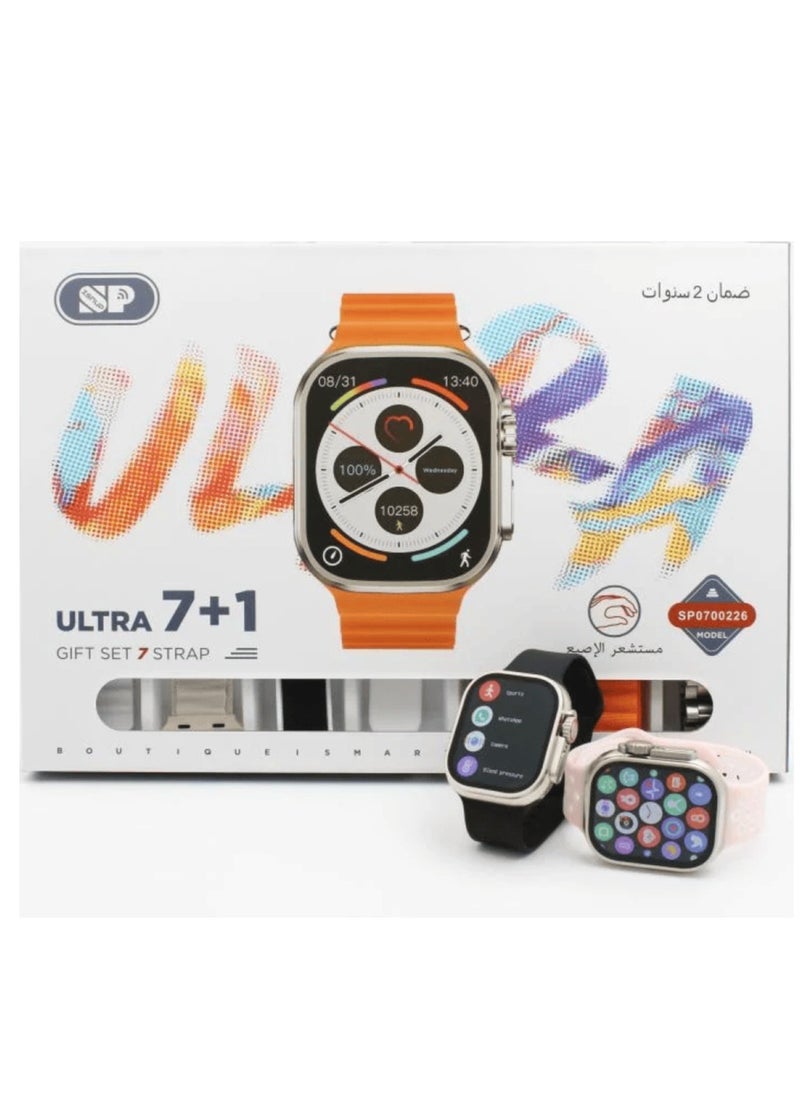 Generic - Smart Watch 7+1 Ultra with Finger Sensor for Call Answering, Calorie Counting, and Message Notifications – Supports Arabic Language, Comes with 7 Extra Straps, 49mm, Multi-Color - Image 1