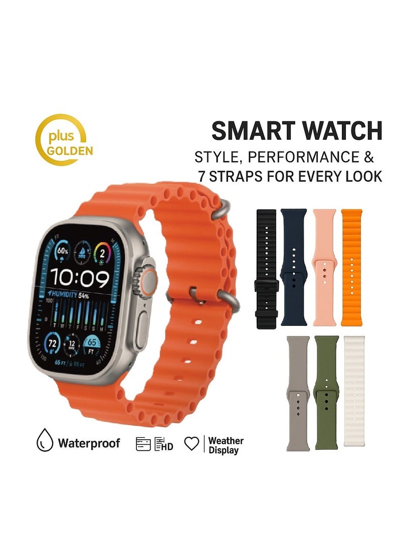 Smart Watch 7+1 Ultra with Finger Sensor for Call Answering, Calorie Counting, and Message Notifications – Supports Arabic Language, Comes with 7 Extra Straps, 49mm, Multi-Color - Image 1