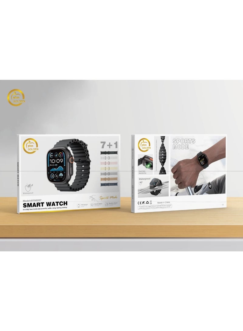 Smart Watch 7+1 Ultra with Finger Sensor for Call Answering, Calorie Counting, and Message Notifications – Supports Arabic Language, Comes with 7 Extra Straps, 49mm, Multi-Color - Image 2
