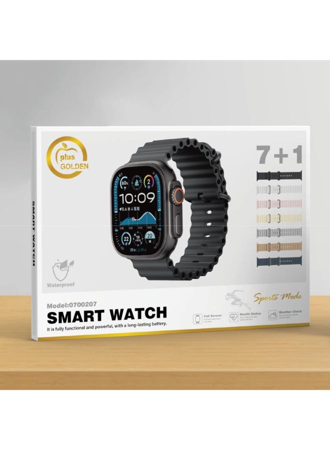 Smart Watch 7+1 Ultra with Finger Sensor for Call Answering, Calorie Counting, and Message Notifications – Supports Arabic Language, Comes with 7 Extra Straps, 49mm, Multi-Color - Image 5