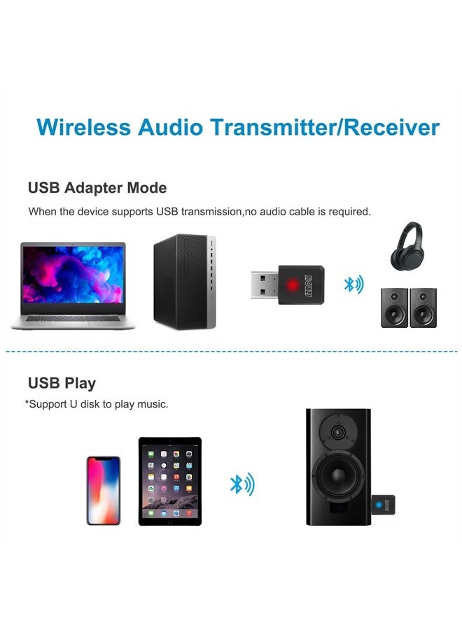 SZMDLX - USB Bluetooth 5.0 Transmitter Receiver 4 in 1, Portable Wireless Audio Transmitter/Receiver, Adapter, Ideal Wireless Audio Auxiliary Adapter for Various Purposes, Plug and Play - Image 1