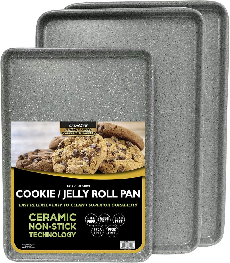 casaWare 3pc Ultimate Commercial Weight Cookie Sheet Set, Two 15 x 10-Inch Pans, One 13 x 9-Inch-Inch Pan (Silver Granite) - Image 1