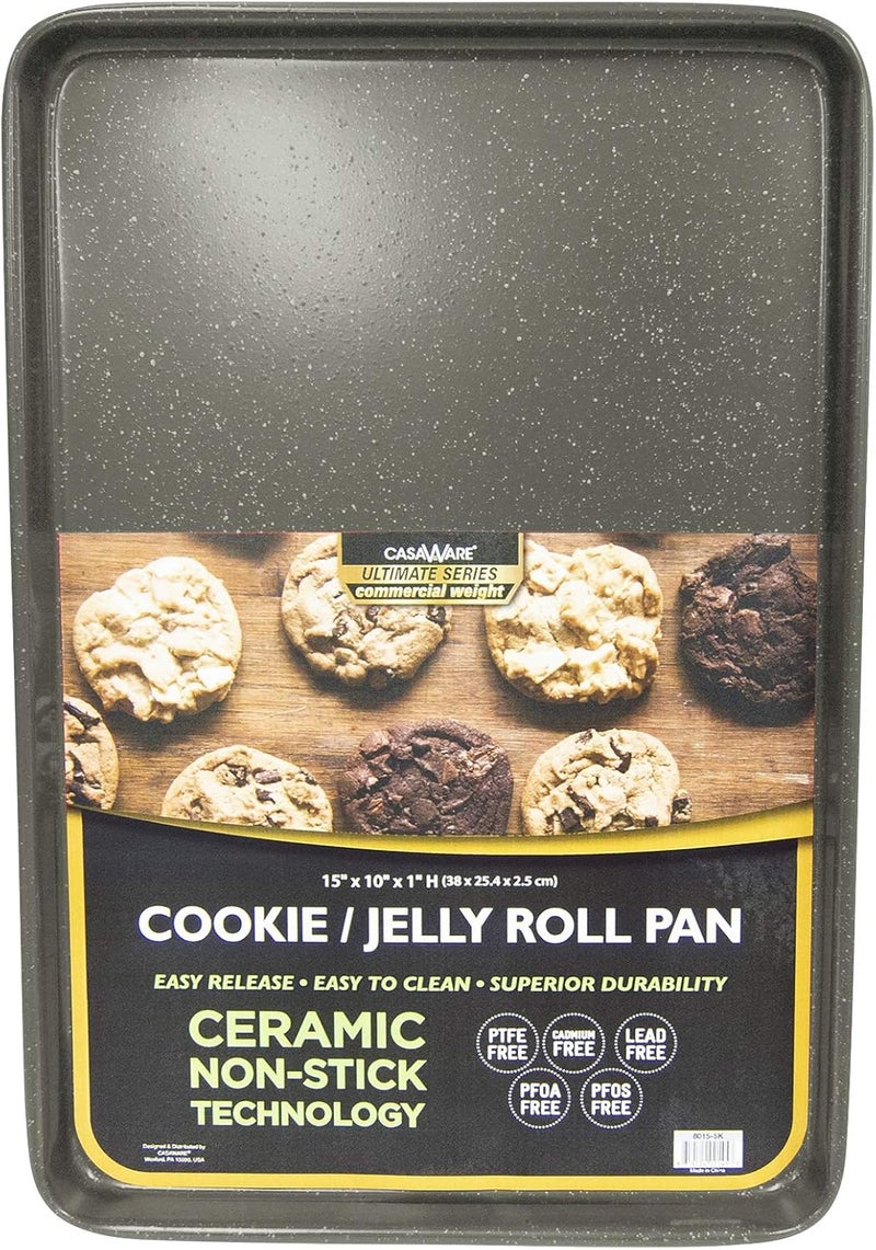 casaWare 3pc Ultimate Commercial Weight Cookie Sheet Set, Two 15 x 10-Inch Pans, One 13 x 9-Inch-Inch Pan (Silver Granite) - Image 3